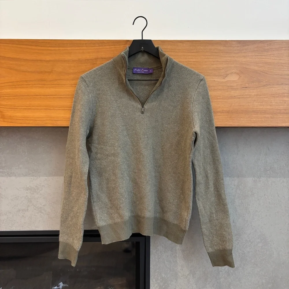 Ralph Lauren Purple Label Birdseye Cashmere Quarter Zip Slim Fit Sweater Sz S - Picture 3 of 14